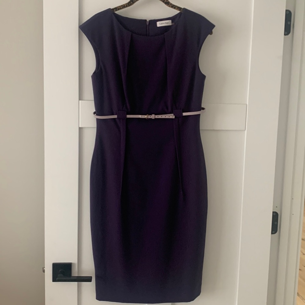 Calvin Klein purple dress with lavender belt